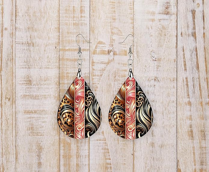 Teardrop Wood Earrings Light Weight Printed Image Dangle Jewelry, Fun and Funky