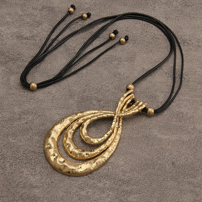 GelConnie Leather Necklace for Women Large Pendant Long Brown Necklace Circle Leather Choker Vintage Sweater Necklace Gold Chunky Boho Necklaces for Women