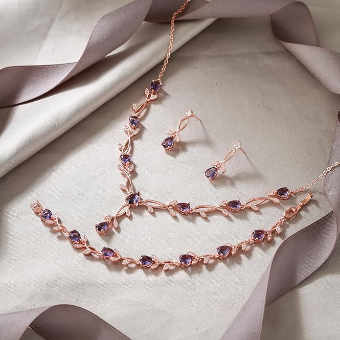 EVER FAITH Bridal Cubic Zirconia Jewelry Sets for Women, White Simulated Pearl Leaf Vine Pendant Wedding Party Necklace Earrings Set for Bridesmaid Bride