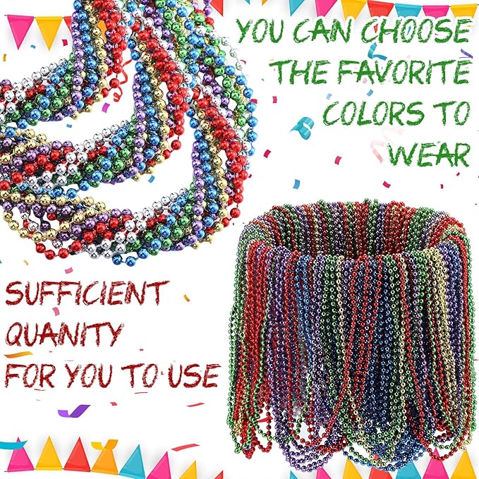 Kigeli 300 Pcs Mardi Gras Beads Necklace Bulk Red Green Bead Stuff Mardi Gras Necklace Bulk Festival Parade Throw Accessories for Party Favors Decorations (Multicolor)