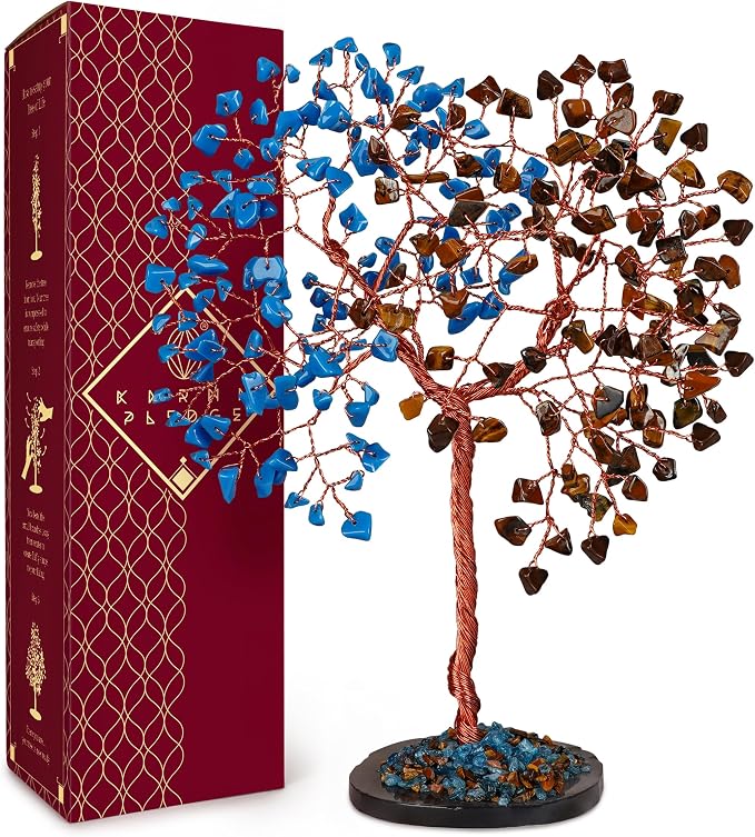 Handmade Healing Crystal Tree of Life Pink Tiger Eye and Turquoise Chakra Tree by KARMAPLEDGE
