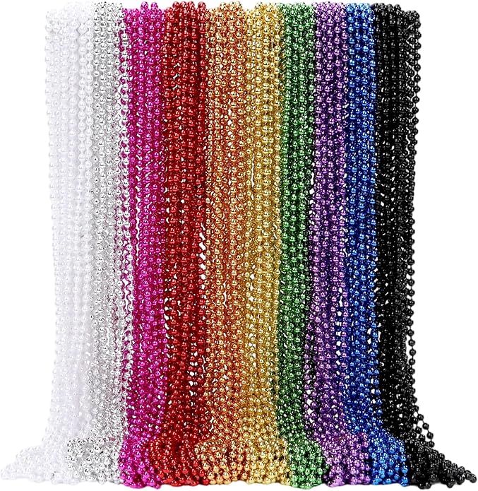 Mardi Gras Beads Necklaces, 33 Inch Plastic Beads for Party Favors, Festival Decorations, Parade Throws, Christmas, St. Patrick's Day Celebrations