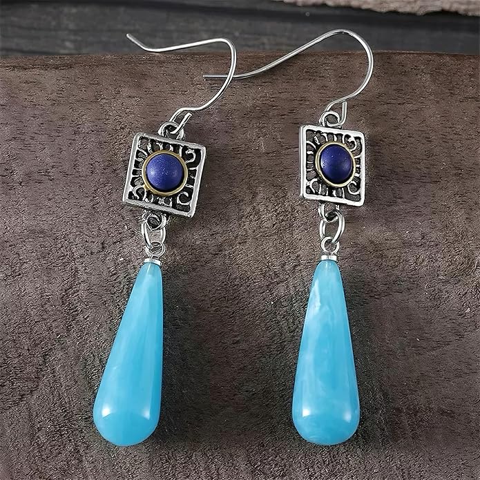 Multi-Color Gemstone Drop Earrings, Dangle Style, Hook Design