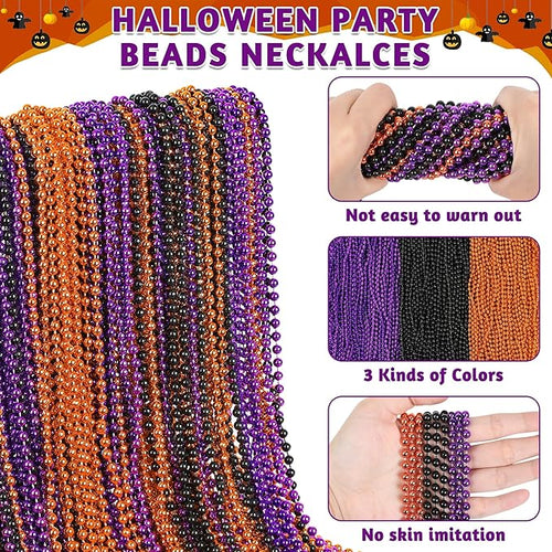 120 PCS Halloween Beads Necklaces, Black Purple Orange Beads Bulk, Halloween Party Accessories Parade Necklaces, Happy Trick Treat Mardi Gras Supplies Party Supplies Stuff