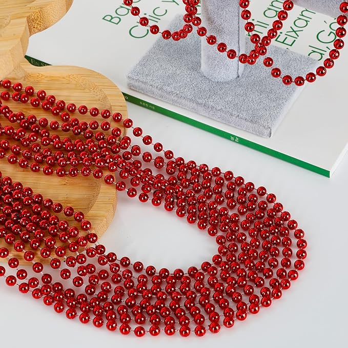 200PCS Bead Necklace, Red Christmas Bead Stuff Party Favors, 33" Red Necklaces Festival Parade Throw Accessories for Wedding Birthday Valentines Mardi Gras Christmas Celebrations Decorations