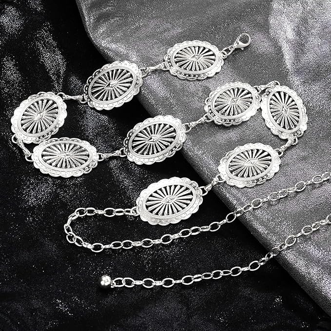 Women's Concho Chain Belt Western Cowgirl Metal Waist Chain Belt for Dress