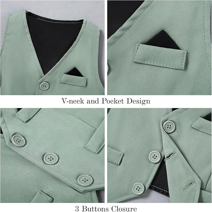 DISAUR Baby Boy Clothes Toddler Boy Outfits 4PCS Gentleman Dress Romper/Vest/Pants/Bow Tie Cotton Suit Sets