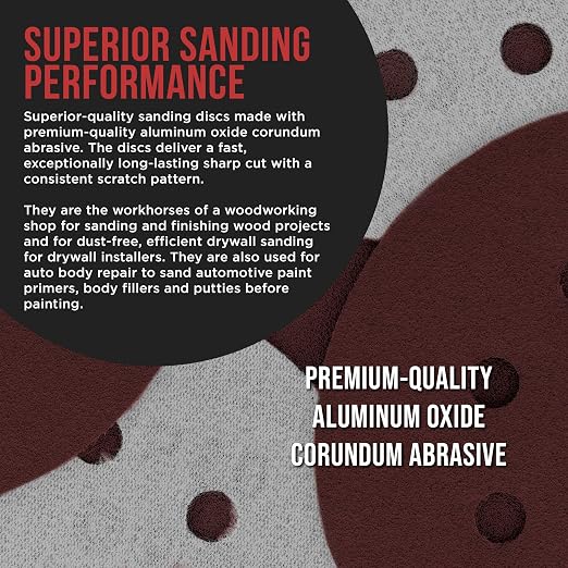 ProductionShop Premium 5" Red 8-Hole Pattern 120 Grit Sanding Discs, Box of 50 - Image 4