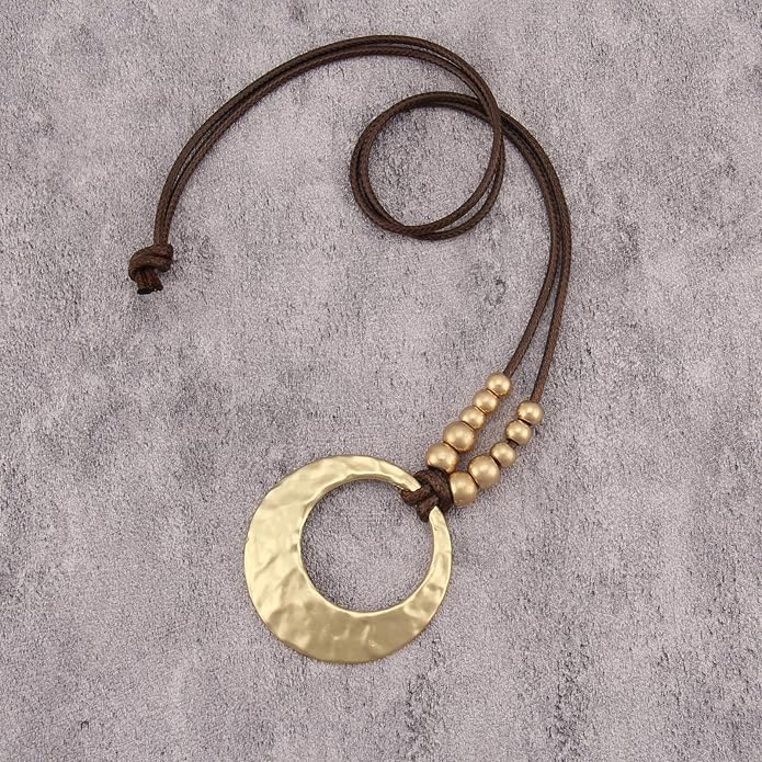 Women's Leather Long Necklace Bohemian Style Circle Retro Pendant Necklace Women's Jewelry