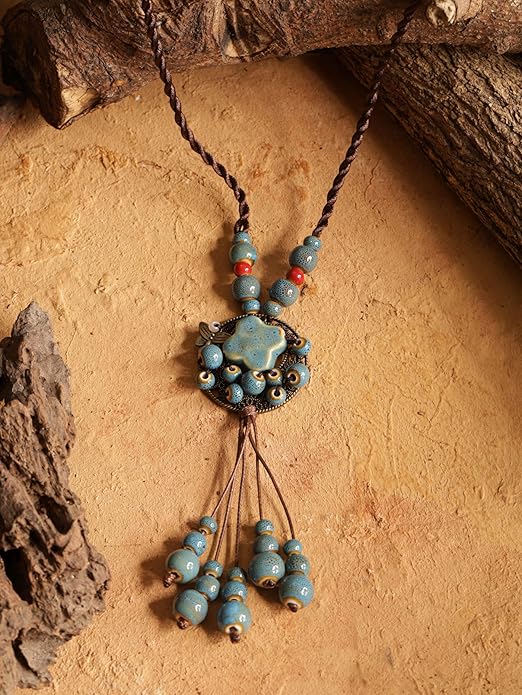 MINACHI Hippie Boho Colorful Ceramic Bead Butterfly Charm Pendant Y Necklace, Vintage Bohemian Statement Jewelry Gift for Women