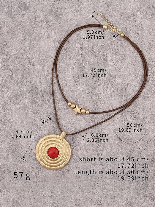 Boho Necklaces for Women Chunky Circle Necklace Layered Boho Circle Leather Choker Necklace Long Vintage Necklaces Bohemian Jewlery Gifts
