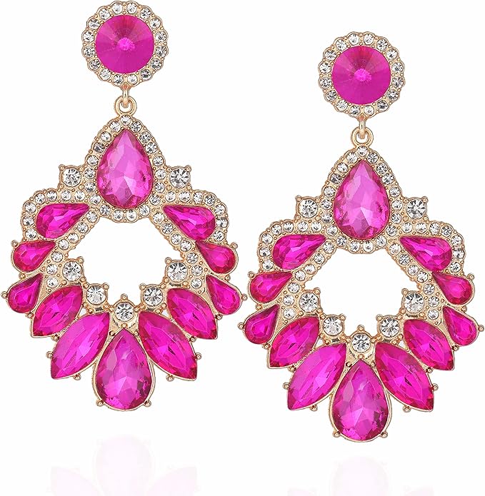 Fashion Rhinestone Statement Drop Dangle Earrings Large Colorful Crystal Chandelier Earrings for Women Bridal Wedding Party Prom