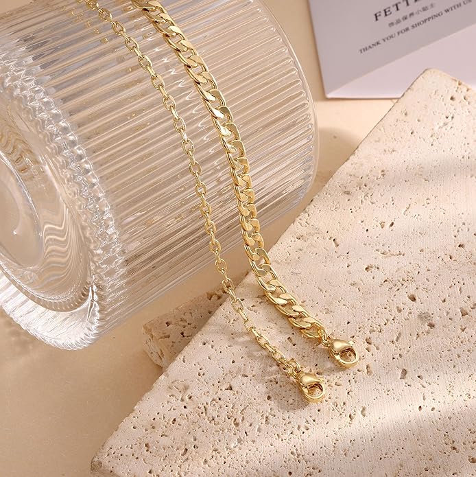 DEARMAY Dainty 14K Gold Plated Ankle Bracelets for Women, Waterproof 14K Gold Plated Link Chain Anklets Non Tarnish Set Pack Summer Beach Jewelry Gift