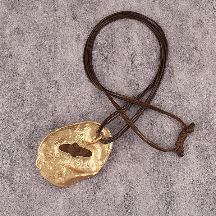 GelConnie Leather Necklace for Women Large Pendant Long Brown Necklace Circle Leather Choker Vintage Sweater Necklace Gold Chunky Boho Necklaces for Women