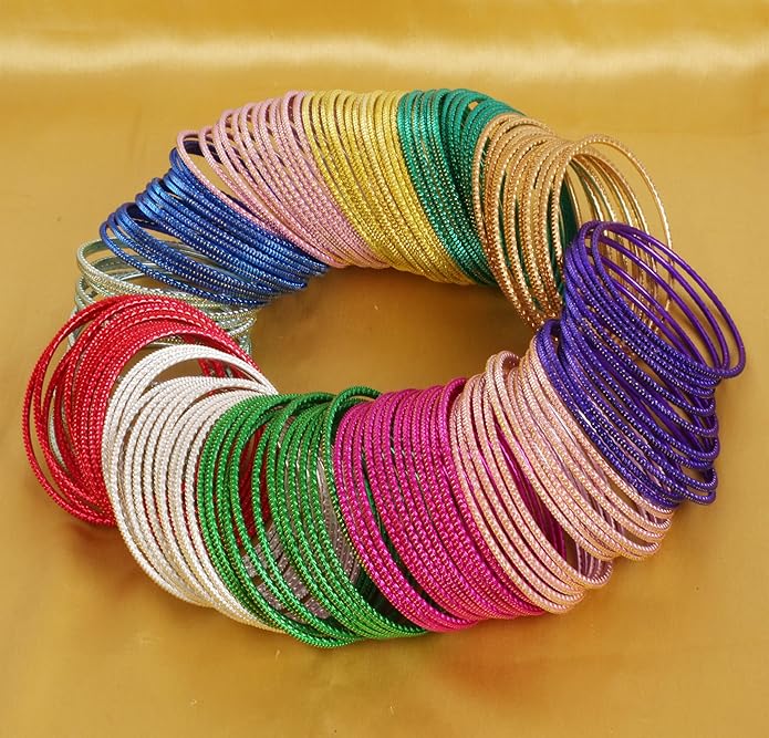 Touchstone indian bangles bracelets for women colorful churiyan set return gifts jewelry chudiya bulk pack bollywood metal bangle sets 12 textured vintage colors. Set of 144