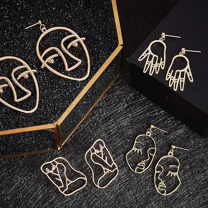 20 Pair Human Face Abstract Design Earrings Face Hand Earrings Hollow Hand Shaped Geometric Earrings