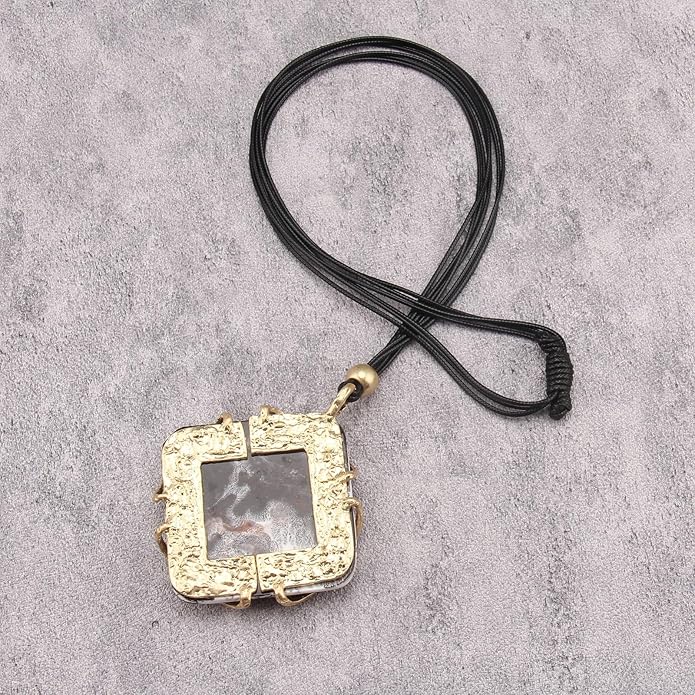 GelConnie Leather Necklace for Women Large Pendant Long Brown Necklace Circle Leather Choker Vintage Sweater Necklace Gold Chunky Boho Necklaces for Women