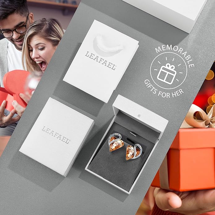 Leafael Infinity love Heart Birthstone Stud Earrings for Women, Valentine's Day Gifts for Mom, Wife, and Her, Silver Plated Birthday Jewelry