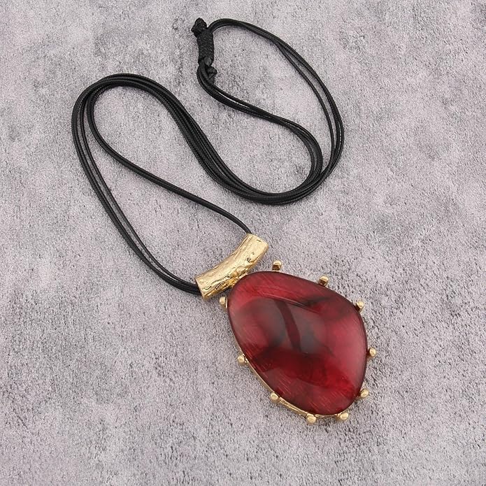 GelConnie Leather Necklace for Women Large Pendant Long Brown Necklace Circle Leather Choker Vintage Sweater Necklace Gold Chunky Boho Necklaces for Women
