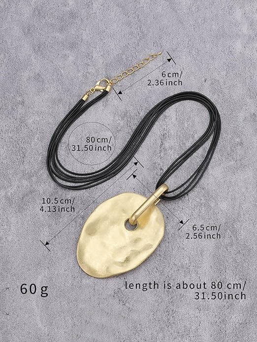 GelConnie Leather Necklace for Women Large Pendant Long Brown Necklace Circle Leather Choker Vintage Sweater Necklace Gold Chunky Boho Necklaces for Women