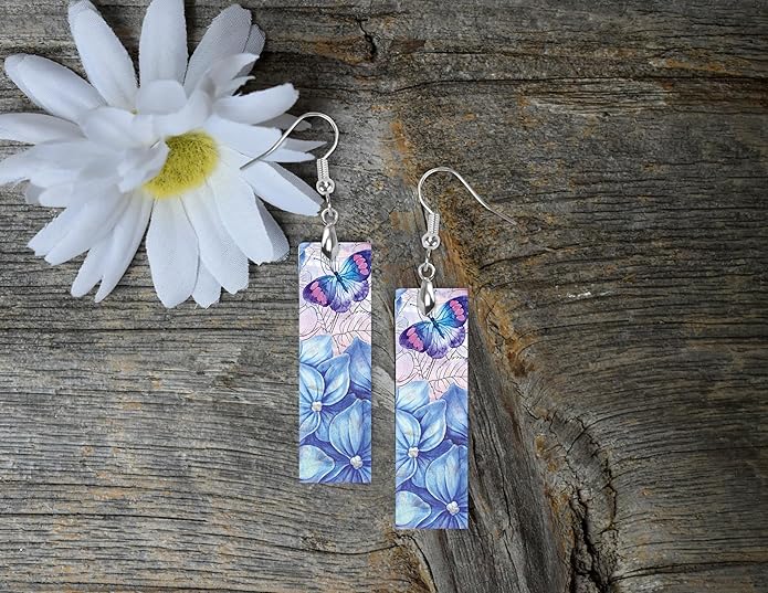 Earrings Handmade Bar Wood Earrings Light Weight Printed Image Dangle Earring Jewelry