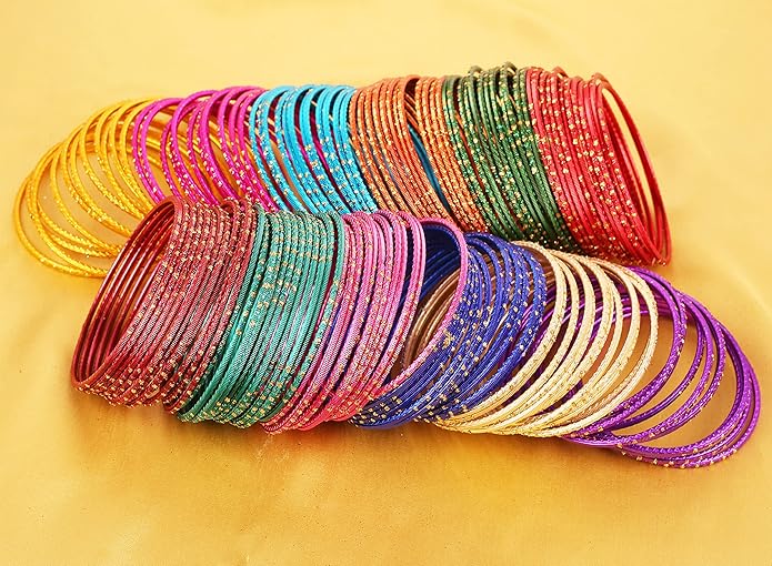 Touchstone indian bangles bracelets for women colorful churiyan set return gifts jewelry chudiya bulk pack bollywood metal bangle sets 12 textured vintage colors. Set of 144