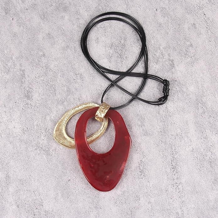 GelConnie Leather Necklace for Women Large Pendant Long Brown Necklace Circle Leather Choker Vintage Sweater Necklace Gold Chunky Boho Necklaces for Women