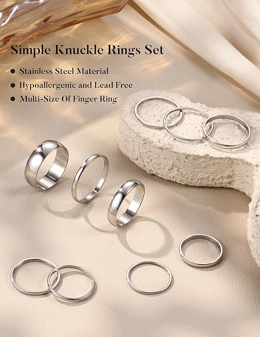 HAIAISO Silver Rings for Women Non Tarnish Stainless Steel Rings Set Dainty Gold Band Ring Stack Simple Stackable Thumb Pinky Ring for Multiple Size