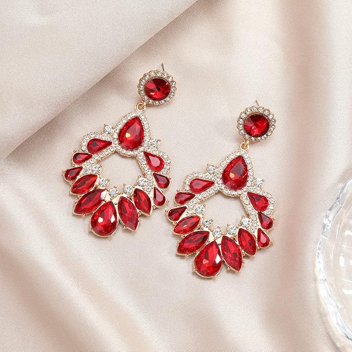 Fashion Rhinestone Statement Drop Dangle Earrings Large Colorful Crystal Chandelier Earrings for Women Bridal Wedding Party Prom