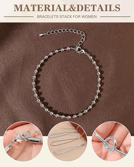 Gold Bracelets for Women, 14K Gold Plated Chain Bracelets Set for Women, Elegant Adjustable Bracelet Stack Jewelry Gifts for Womens