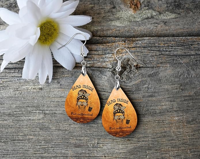 Teardrop Wood Earrings Light Weight Printed Image Dangle Jewelry, Fun and Funky