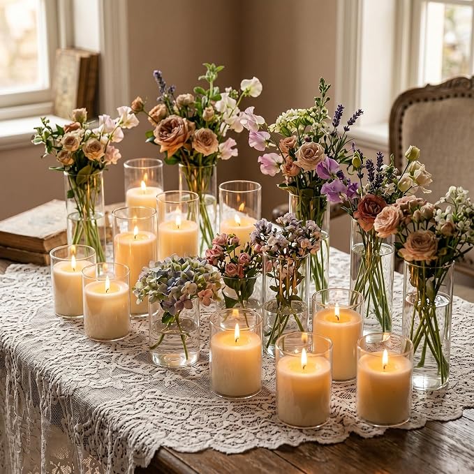24 Pcs 4 Inch Tall Glass Vases Bulk Clear Cylinder Flower Vases Bulk Wedding - Image 7