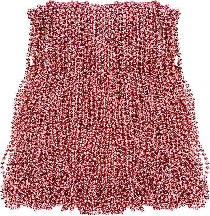 THE MARDI GRAS KREWE - Beads Necklaces Mardi Gras 72 Pack, 6 Dozen 33" 7mm - Party Favors, Parades, Bulk Decorations, Costumes, Festivals, Events - Light Red
