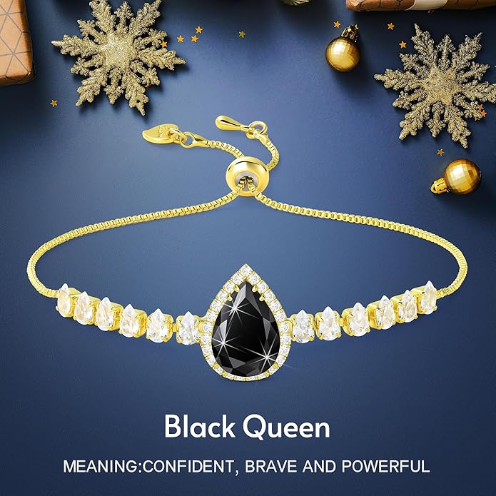 Linawe Crystal Imitation Diamond Rhinestone Charm Bracelets for Women, Gold/Silver/Rose Gold Adjustable Chain Bracelet, Teardrop Birthstone Cubic Zirconia Prom Costume Wedding Jewelry
