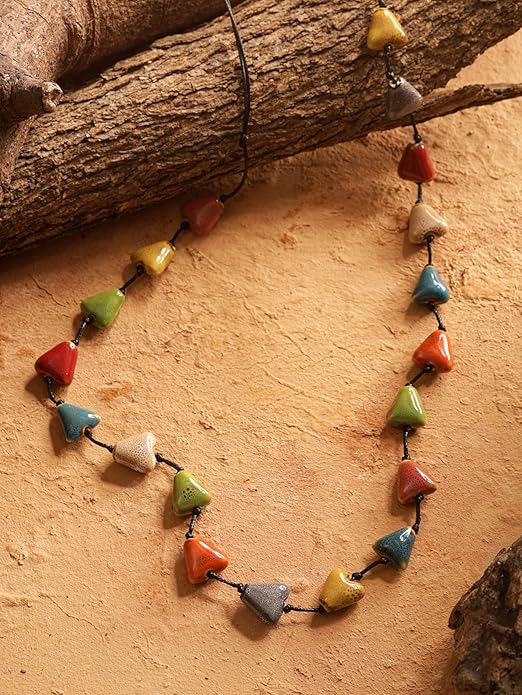 MINACHI Hippie Bohemian Colorful Ceramic Bead Long Strand Necklace, Boho Hippie Beach Summer Statement Jewelry Gift for Women