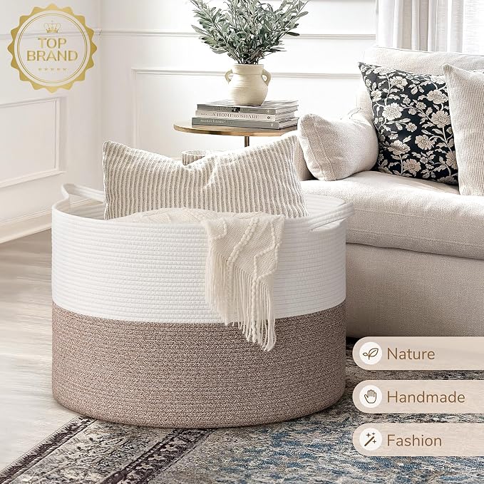 INDRESSME 115L Extra Large Woven Rope Blanket Basket Living Room, bedroom or - Image 7
