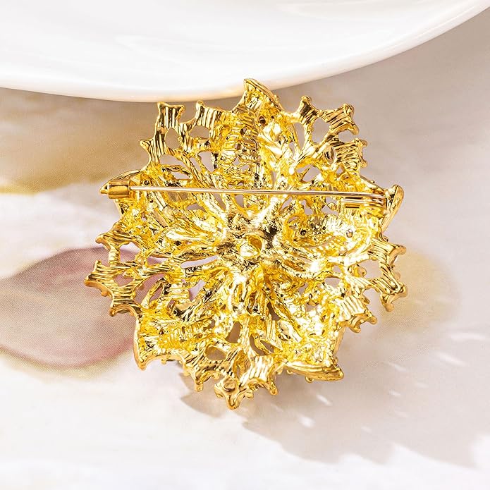 Womens Flower-shape Statement Brooch Pin Crystal Brooch for Women