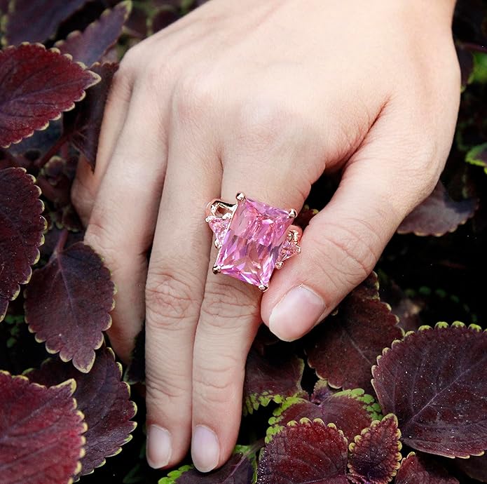 Lavencious Big Bold Radiant CZ Stones Stretch Rings for Women Size for 7-9