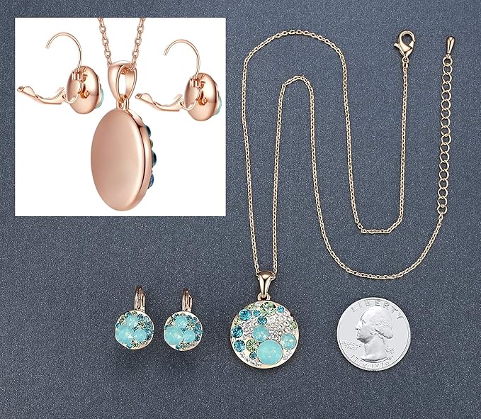 Leafael Ocean Bubble Women's Crystal Jewelry Set Costume Fashion Pendant Necklace Earring, Silver Tone or 18K Rose Gold Plated, 18" + 2", Birthday Gifts for Women