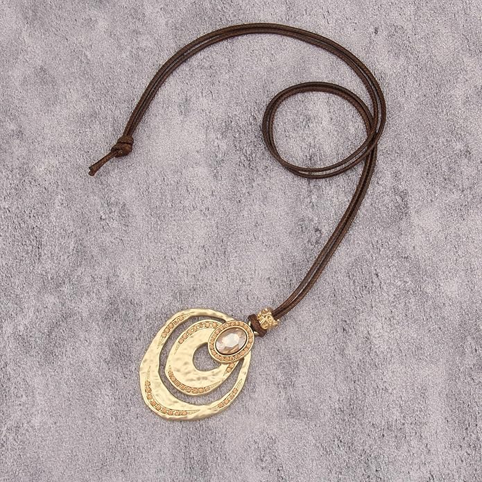 Women's Leather Long Necklace Bohemian Style Circle Retro Pendant Necklace Women's Jewelry