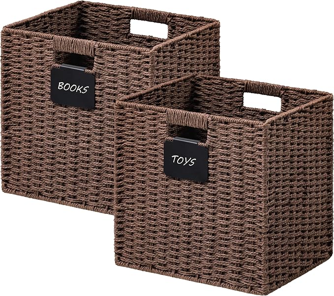 UBBCARE 2 Pack Wicker Basket, 12×12 Storage Cubes by UBBCARE