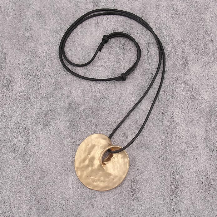 Women's Leather Long Necklace Bohemian Style Circle Retro Pendant Necklace Women's Jewelry