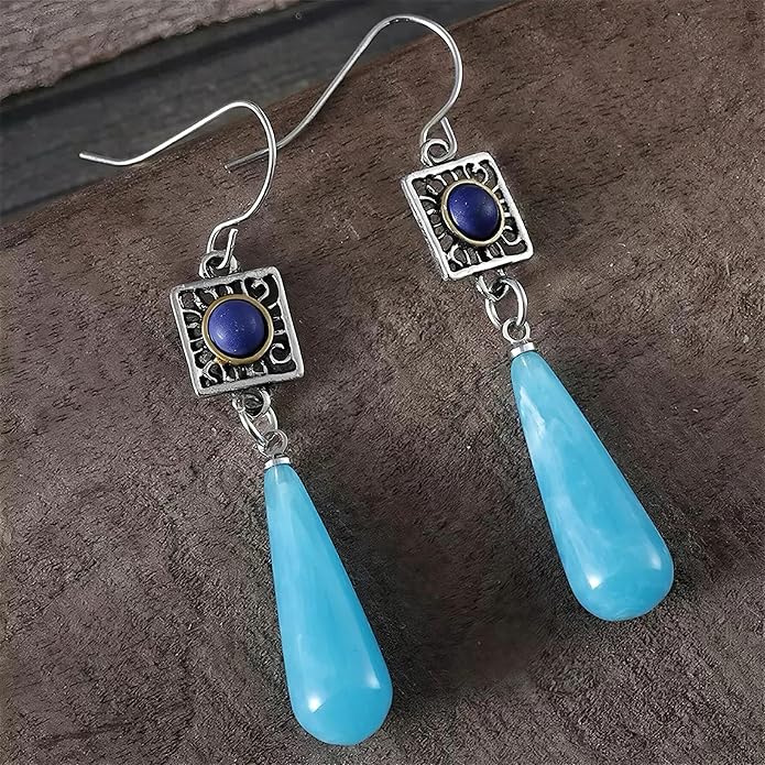 Multi-Color Gemstone Drop Earrings, Dangle Style, Hook Design