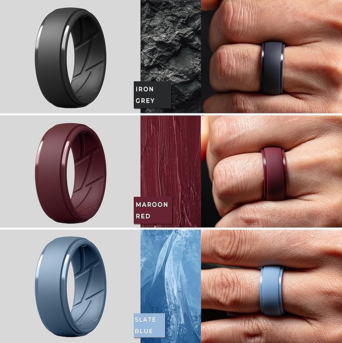 ThunderFit Men's Silicone Rings 10mm Wide 2.5mm Thick Rubber Bands, Breathable, Variety Multipack 1-10