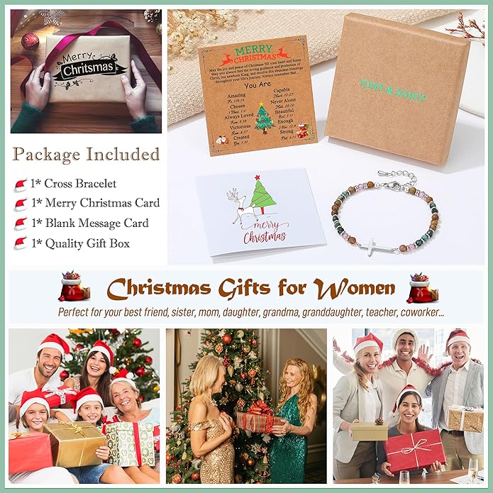TONY & SANDY Christian Cross Bracelet for Women, Valentine's Day Gifts for Her, Confirmation Baptism Easter Gifts, Unique Gift for Friends Daughter Mom Sister in Christ Birthday Christmas