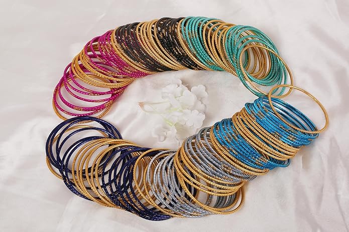 Touchstone indian bangles bracelets for women colorful churiyan set return gifts jewelry chudiya bulk pack bollywood metal bangle sets 12 textured vintage colors. Set of 144
