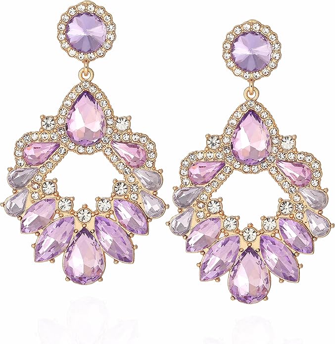 Fashion Rhinestone Statement Drop Dangle Earrings Large Colorful Crystal Chandelier Earrings for Women Bridal Wedding Party Prom