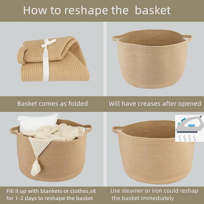XUANGUO Extra Large Jute Rope Round Storage Basket 22" x 12" | Woven basket - Image 7