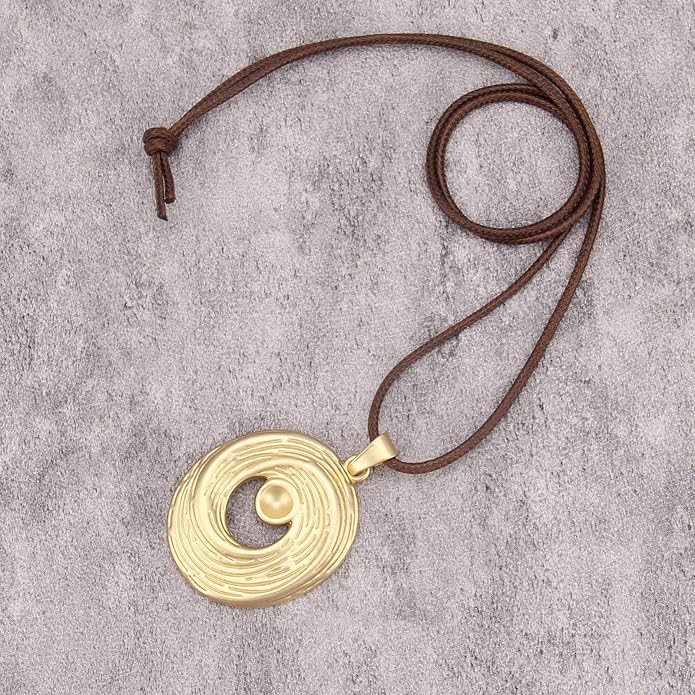 Women's Leather Long Necklace Bohemian Style Circle Retro Pendant Necklace Women's Jewelry