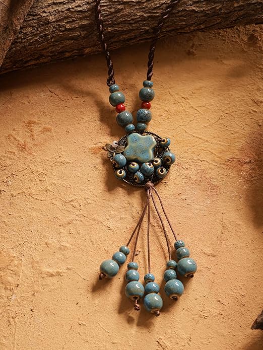 MINACHI Hippie Boho Colorful Ceramic Bead Butterfly Charm Pendant Y Necklace, Vintage Bohemian Statement Jewelry Gift for Women